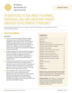 10 Questions to ask about planning, financing and implementing Transit Oriented Development strategies covershot